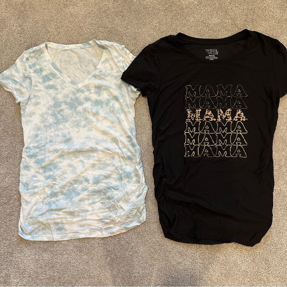 Isabel Maternity & Time Tru Short Sleeve Tees - Black and Tie-Dye